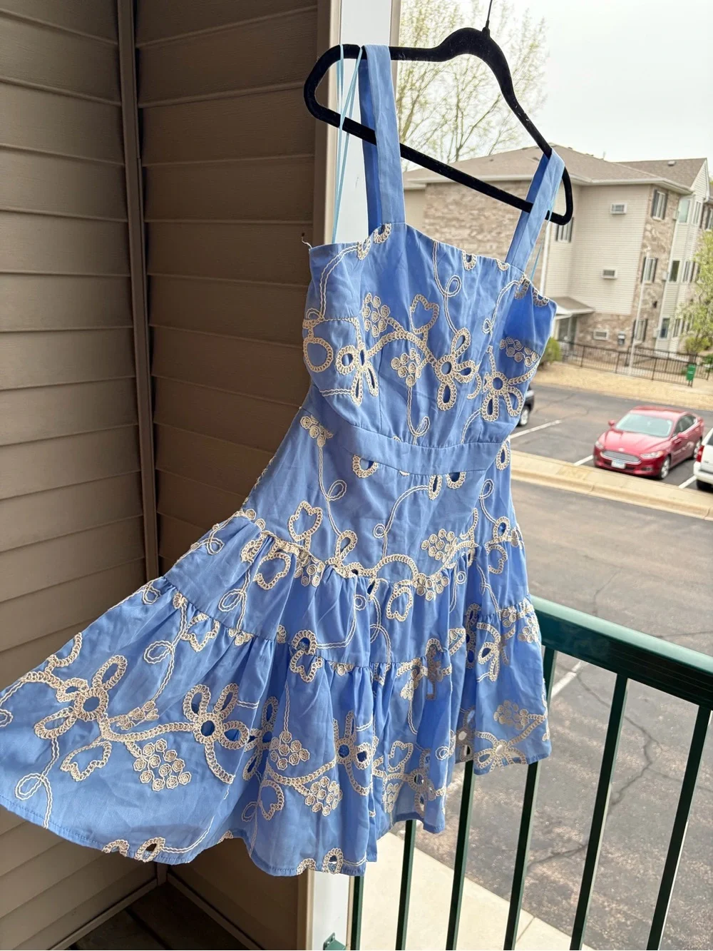🆕🦋Sam Edelman Light Blue Rope Embroidery Mini Dress Size 10 Summer Floral Resort - Picture 5 of 17